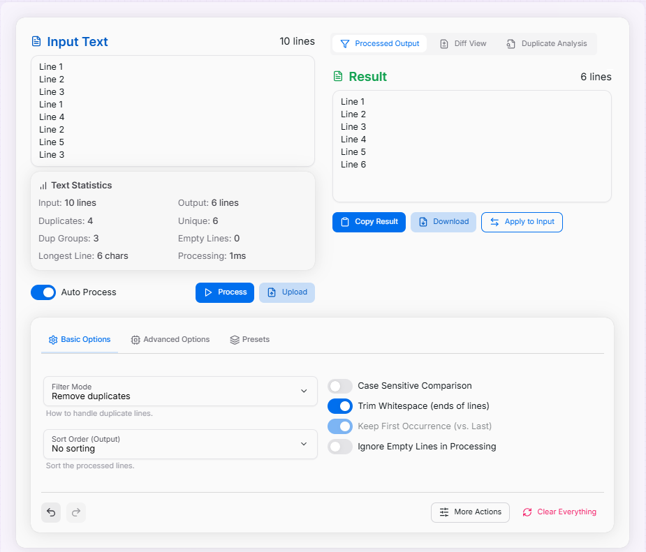Duplicate Line Remover & Analyzer interface preview
