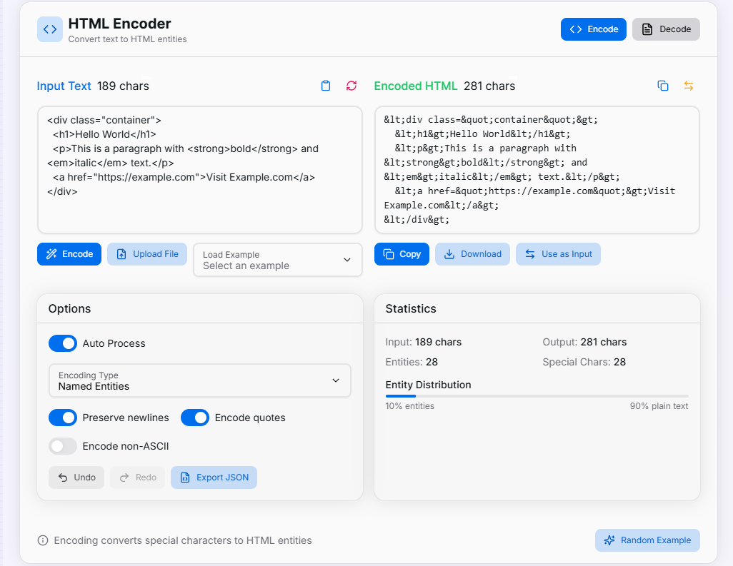 HTML Encoder/Decoder interface preview