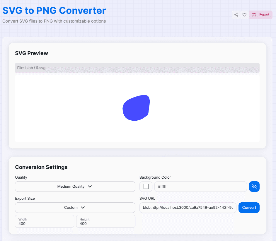 Screenshot of the SVG to PNG Converter interface showing conversion options and a sample converted image