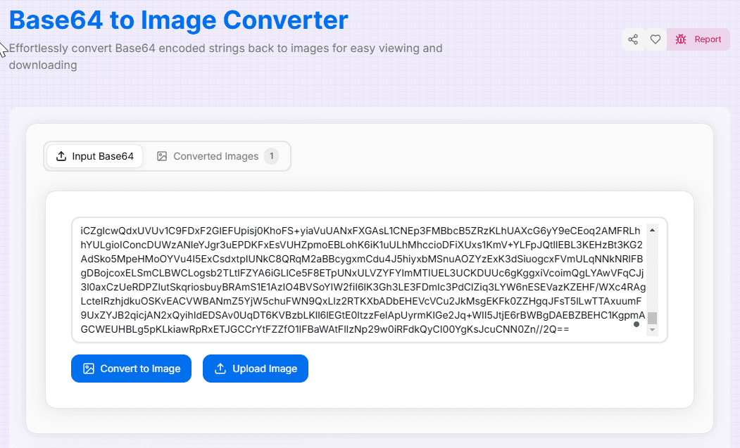 Base64 to Image Converter Interface - Upload Area